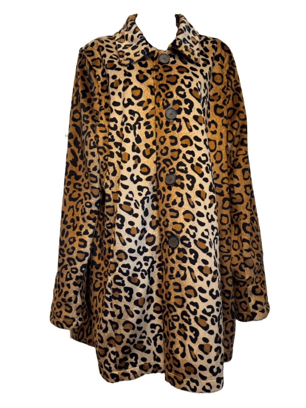 Dennis By Dennis Basso Women Sz L Leopard Faux-Fur Reversible Coat Jacket READ